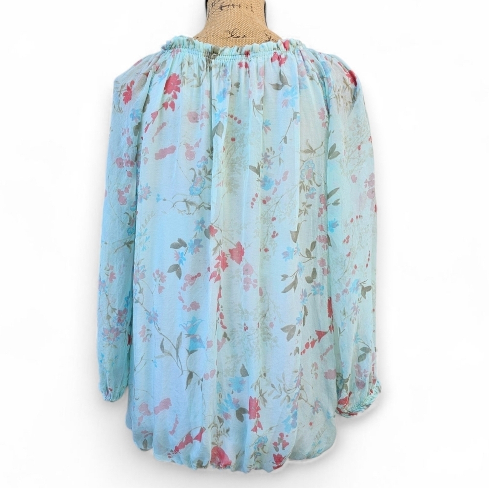 Lola Silk Floral Blouse Made In Italy Boho Peasant Style Top, Size L - Picture 5 of 7
